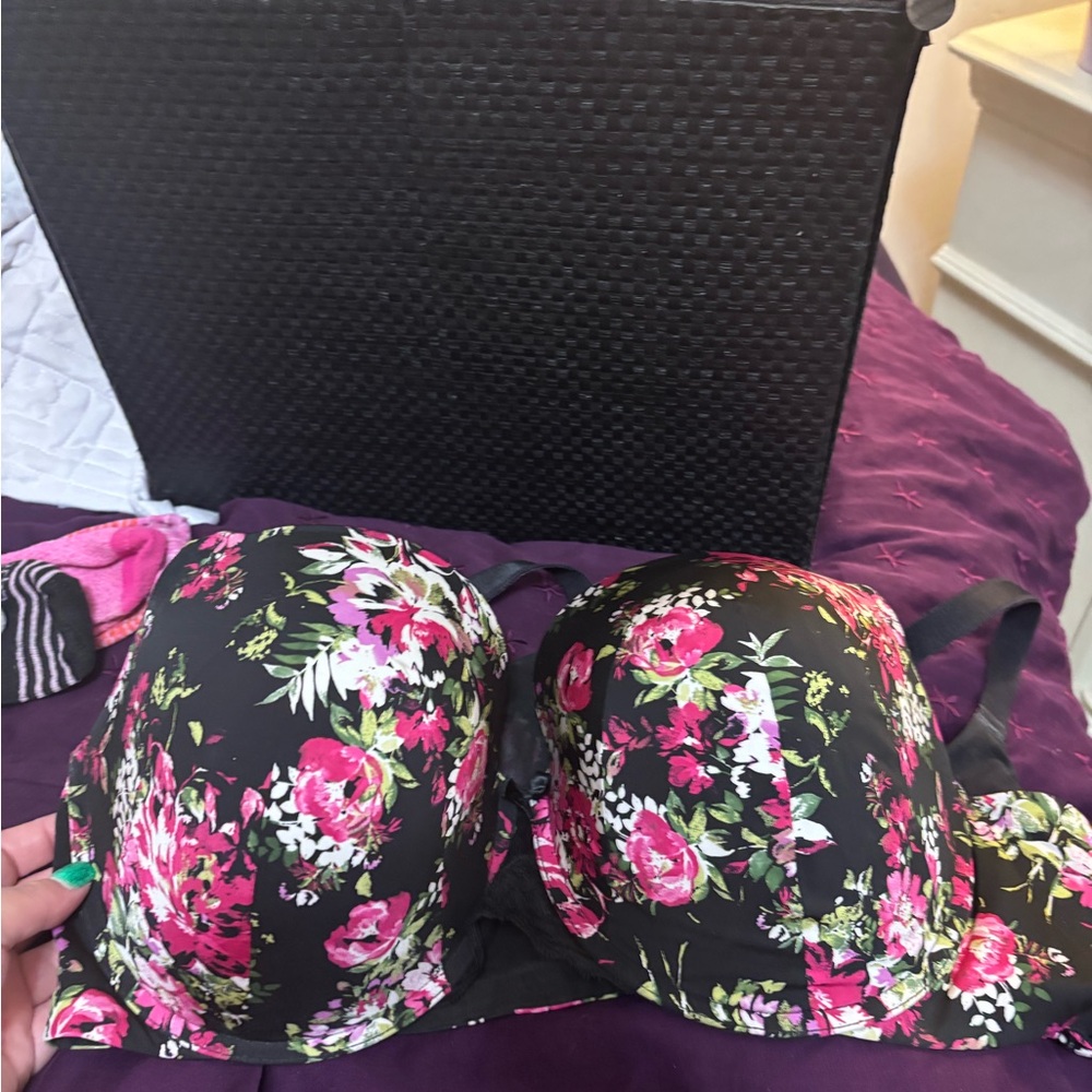 Torrid Black and Pink Floral Bra